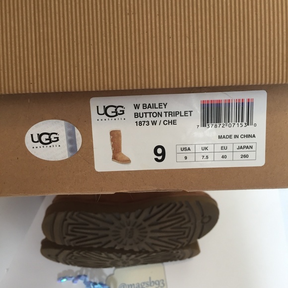 UGG Bailey Button Triplet Boot Chestnut Size 9 - Picture 7 of 8